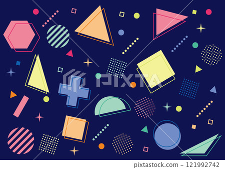 Geometric figures, abstract parts, shapes, material, colorful, set, navy blue background 121992742