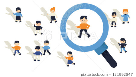 人員搜尋/研究和招募的簡單說明（白色背景） 121992847