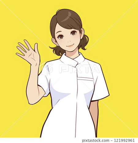 護士舉手問候「人工智慧生成圖像」的可愛插圖 121992961