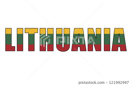 Lithuania text with national flag background 121992997