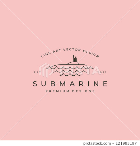 submarine underwater and wave line art logo vector symbol illustration design 121993197