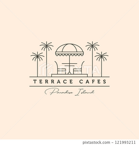 terrace cafe tropical logo vector symbol illustration design, line art terrace cafes logo 121993211
