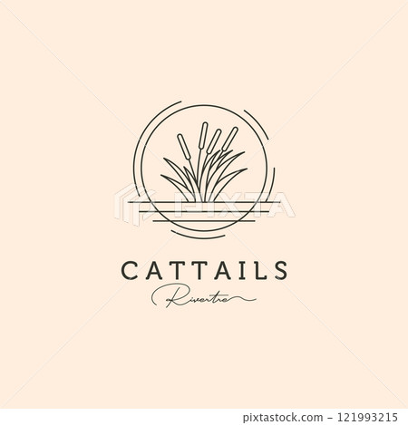 cattail grass line art logo vector symbol illustration design, river tree minimal logo design 121993215