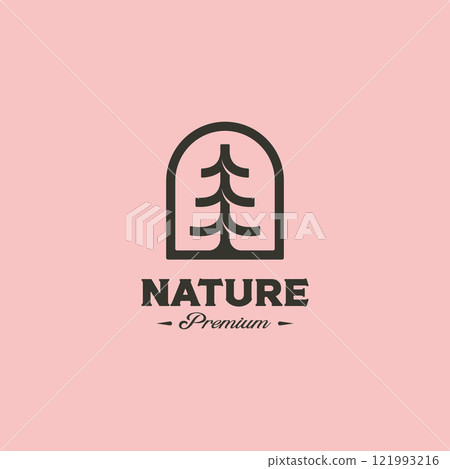 pine tree emblem logo vector symbol minimalist illustration design, simple tree logo design 121993216