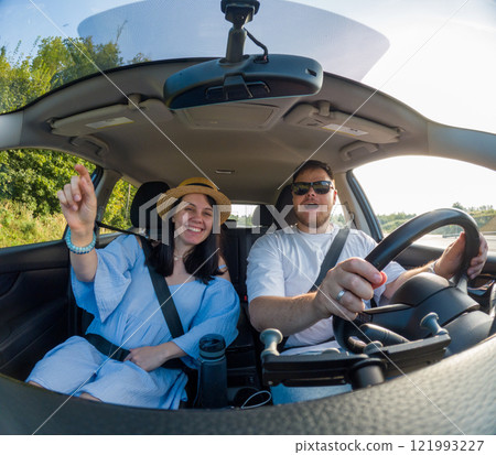 Happy Couple on a Road Trip 121993227