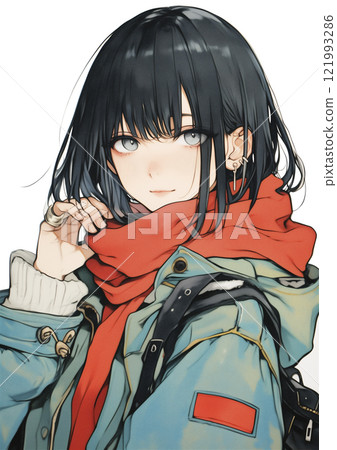 一個戴著圍巾的可愛女人的插圖 121993286