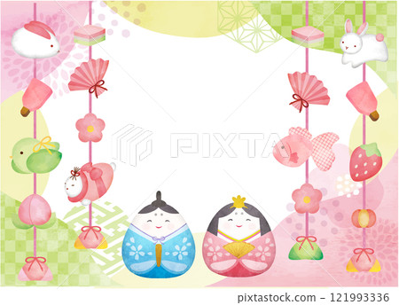 可愛的女兒節背景素材與水彩觸感 可愛的女兒節背景素材與水彩觸感 121993336