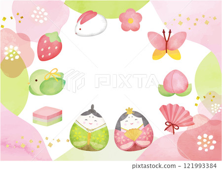 Cute watercolor Hinamatsuri frame material 121993384