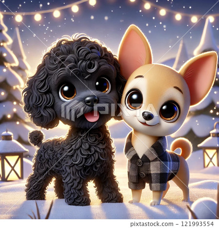 玩具貴賓犬和吉娃娃（冬季） 121993554