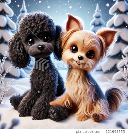 玩具貴賓犬和吉娃娃（冬季） 121993555