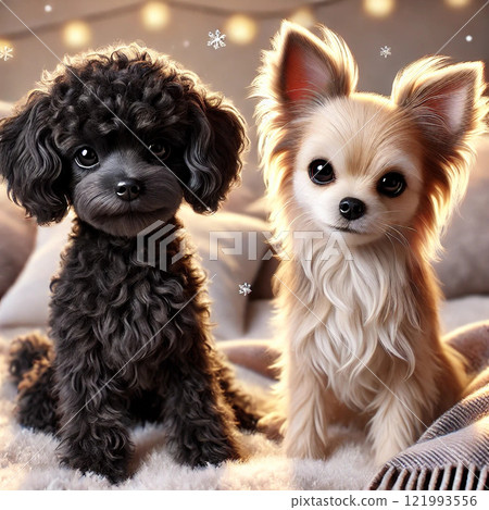 玩具貴賓犬和吉娃娃（冬季） 121993556