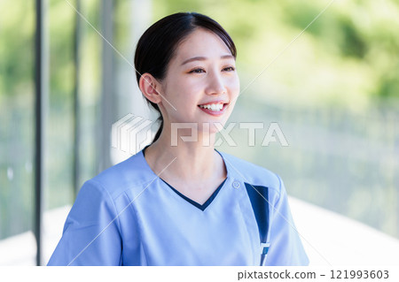 Smiling lovely young nurse working in a hospital 121993603