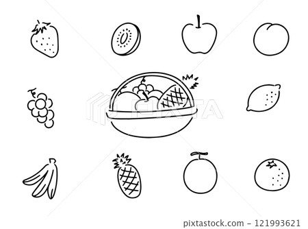 Hand drawn icon style fruit line drawing set 121993621