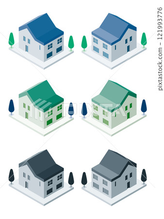 Illustration of a single-family home building seen from above 121993776