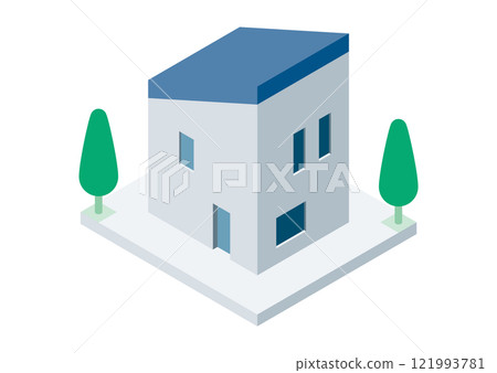 從上方看一棟單戶建築的插圖 121993781