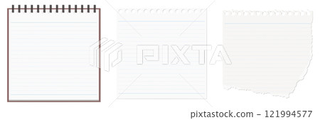 Set of simple notepads, note paper and torn note paper 121994577