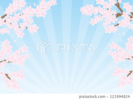 櫻花背景集中線條淺藍色框閃光 121994824