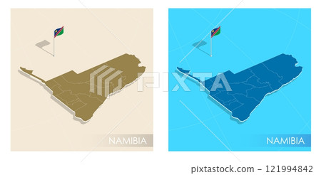 Namibia country flag installed on geographic positioning map point of country territory. Namibian commonwealth banner on land and sea. Festive patriotic HD format template for independence day 121994842