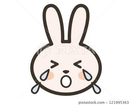 Crying cute rabbit face icon illustration 121995363