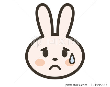 Cute rabbit face icon illustration with a troubled expression 121995364