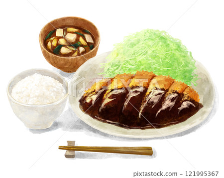 味噌炸肉排套餐配大量捲心菜的插圖 味噌炸肉排套餐配大量捲心菜的插圖 121995367