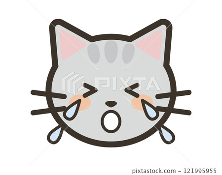 Icon illustration of a cute crying cat's face 121995955