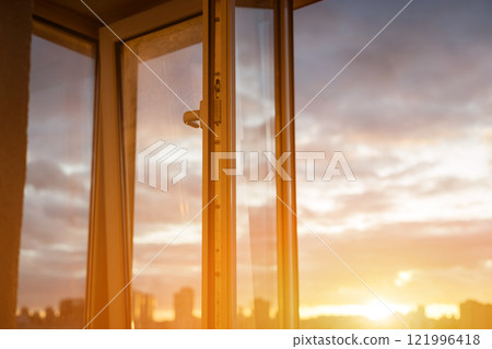 Open plastic PVC window 121996418