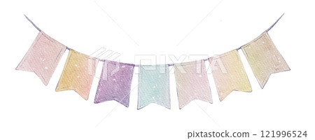 festive flags and garlands in watercolor 121996524