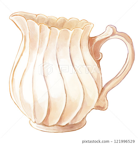 白色優雅牛奶罐的水彩插圖 121996529