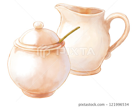 簡單的水彩牛奶罐和糖罐套裝 簡單的水彩牛奶罐和糖罐套裝 121996534