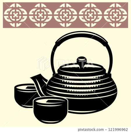 Classic Japanese tea set with traditional teapot and cups 121996962