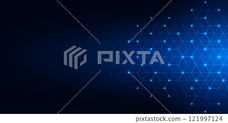 Abstract technology background and design element with hexagons pattern and geometric shapes 121997124