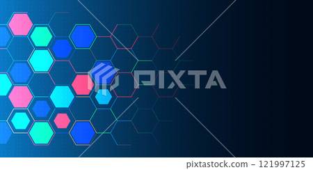 Abstract technology background and design element with hexagons pattern and geometric shapes Abstract technology background and design element with hexagons pattern and geometric shapes 121997125
