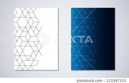 Abstract geometric background with hexagons shape pattern for a business brochure or cover book, page layout, flyer design, and poster template Abstract geometric background with hexagons shape pattern for a business brochure or cover book, page layout, flyer design, and poster template 121997133