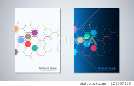 Abstract geometric background with hexagons shape pattern for a business brochure or cover book, page layout, flyer design, and poster template 121997136