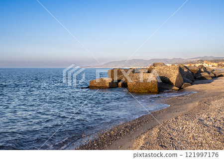 Tyrrhenian sea beach, Spadafora, Sicily, Italy 121997176