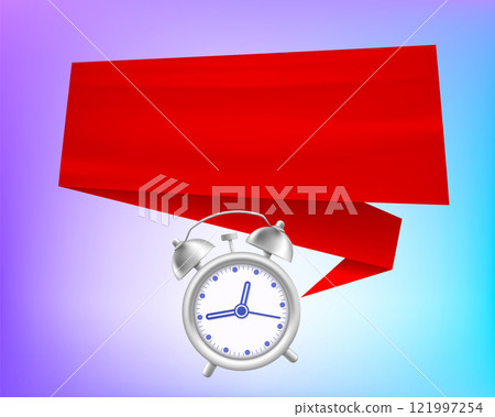 Alarm clock on a background of empty banner Alarm clock on a background of empty banner 121997254