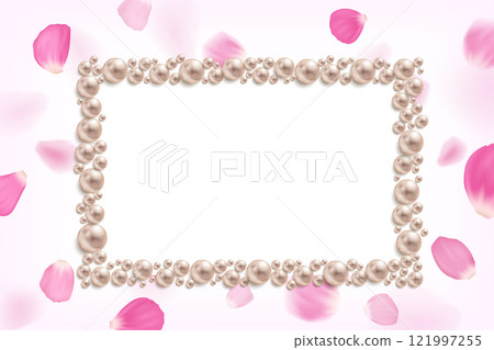 Frame from pearls on a background of flower petals. Frame from pearls on a background of flower petals. 121997255