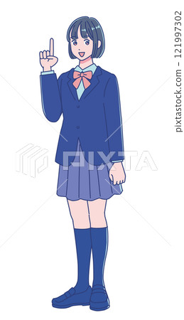 Anime-style female student in school uniform 121997302