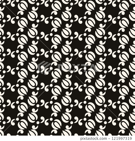 Simple floral pattern. Vector minimalist seamless texture with tiny flower shapes. Abstract geometric monochrome background. Repeat design for fabric. 121997319