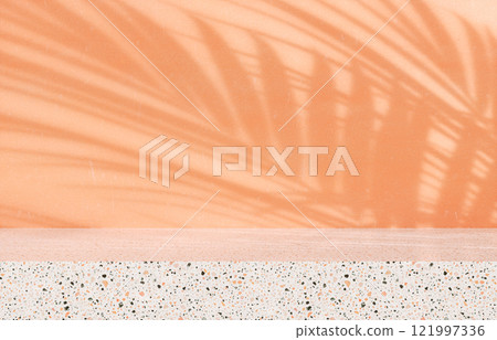 Beauty podium backdrop for product display with natural light beam and shadow. 3d rendering. 121997336
