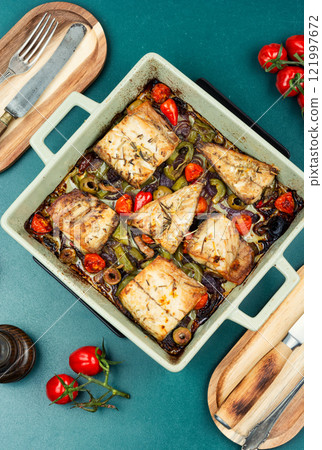 Plate with delicious grilled mackerel. Plate with delicious grilled mackerel. 121997672