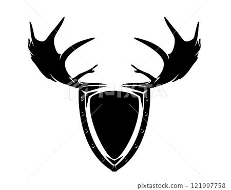 deer antlers and heraldic shield for hunting club vector emblem 121997758
