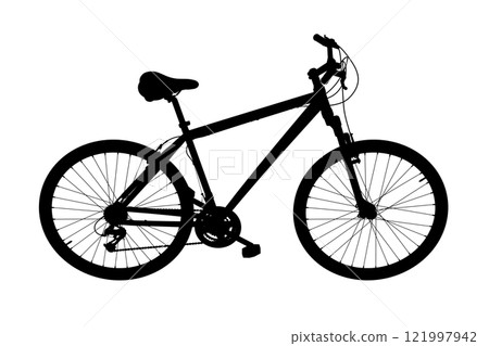 Black silhouette bicycle isolated on white background, 3D illustration Black silhouette bicycle isolated on white background, 3D illustration 121997942