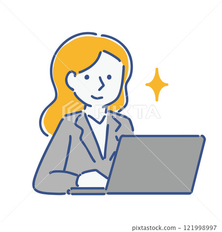 A woman in a smart suit and a laptop computer: Illustration material 121998997
