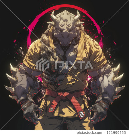 A monster wearing a judo uniform with a beast-like face 121999533