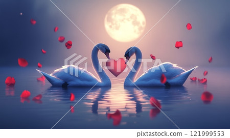 Romantic Swans in Moonlight 121999553