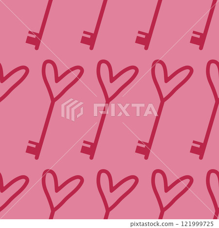 Cute pink Saint Valentine's Day seamless pattern with heart shaped keys. Banner, fabric, wallpaper, notepad cover, background template. Cute pink Saint Valentine's Day seamless pattern with heart shaped keys. Banner, fabric, wallpaper, notepad cover, background template. 121999725