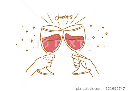 Illustration of hands toasting wine (red wine, color 02) 121999747