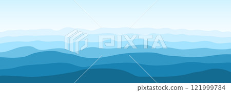 Blue ocean or sea waves. Realistic vector ocean waves and sky on wide background. Abstract blue sea waves. 121999784